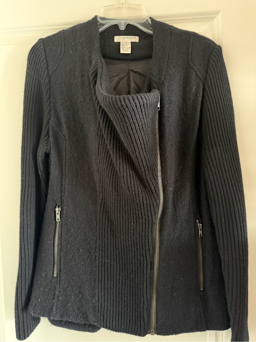 Kenar Black Asymmetric Zip Knit Cardigan
